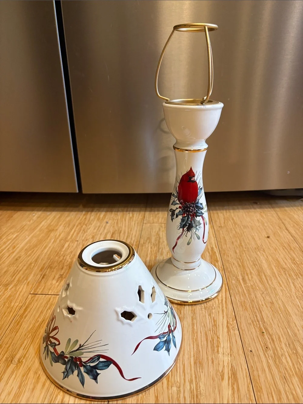 Lenox Holiday Winter Greetings Porcelain Votive Candle Lamp & Shade, 13.5-in Tal